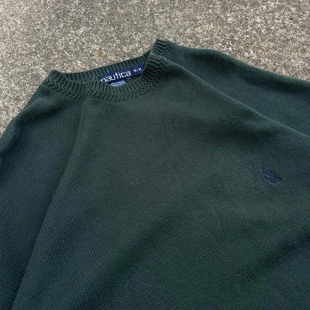Vintage 90s Nautica Crewneck Sweater Earth Tones Preppy Green Mens M D4